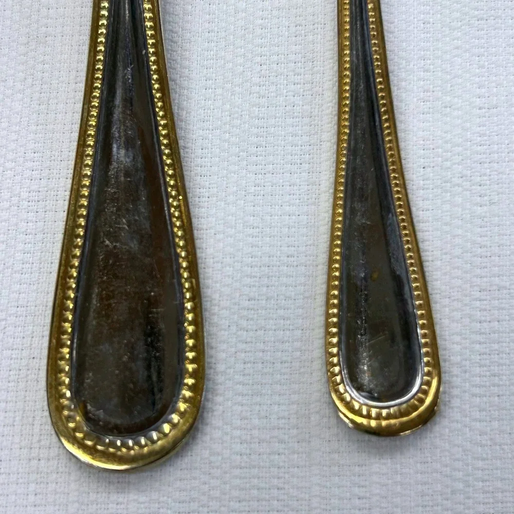 International Silver Royal Bead Gold 4 pc Serving Set Stainless 18/8 Spoons Fork